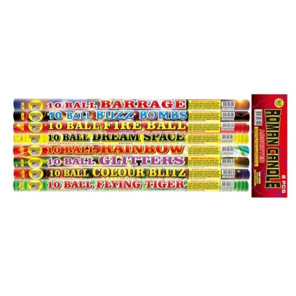 10 Ball Roman Candle Assortment - Fireworks